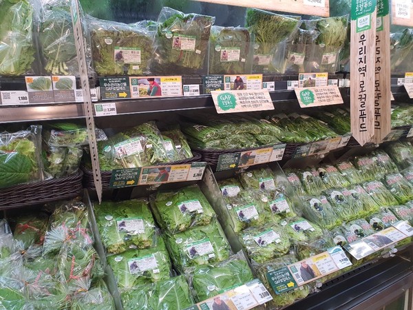 图为今年8月10日首尔中区某大型超市蔬菜柜台。由于今年的集中暴雨，食品价格猛涨敲响了警钟。 【秋仁荣 记者】