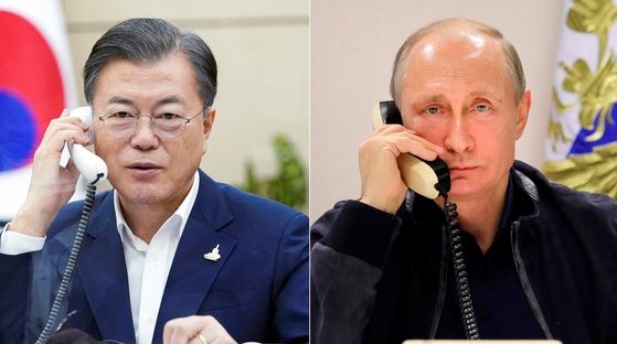 9月28日下午，文在寅总统在青瓦台与俄罗斯总统普京通电话。【照片由青瓦台提供】