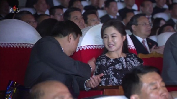 图为2018年9月，朝鲜中央电视台公开的中联部部长宋涛与李雪主女士愉快谈话的照片。【照片来源：朝鲜中央电视台=韩联社】