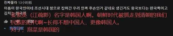 一位表示江疏影的名字“像是韩国人”的韩国网友留言在微博上热传【照片来源：微博截图】