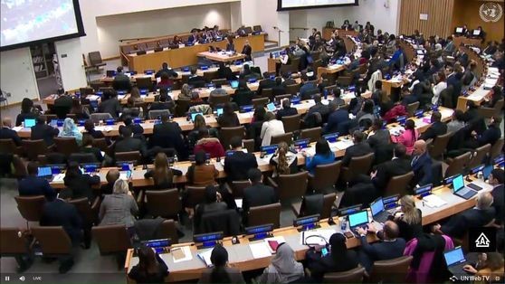 联合国总部正在召开联合国大会下属第3委员会会议。【照片来源：韩联社】