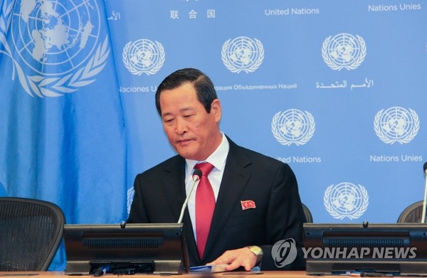 朝鲜常驻联合国大使金星。【照片来源：韩联社】