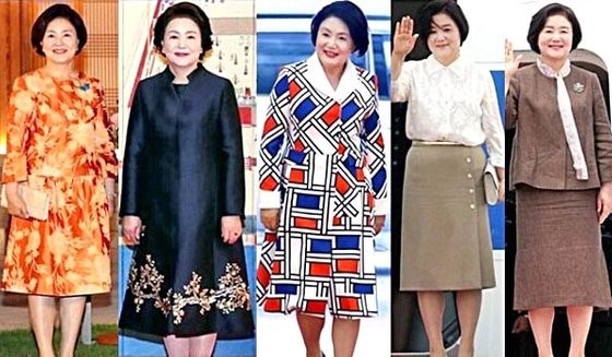 3月17日韩国某网络社区上流传的第一夫人金正淑女士穿过的服装集锦。【网络社区截图】