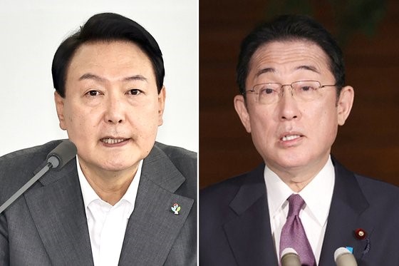 图为尹锡悦总统(左)和岸田文雄首相。【照片来源：韩联社】