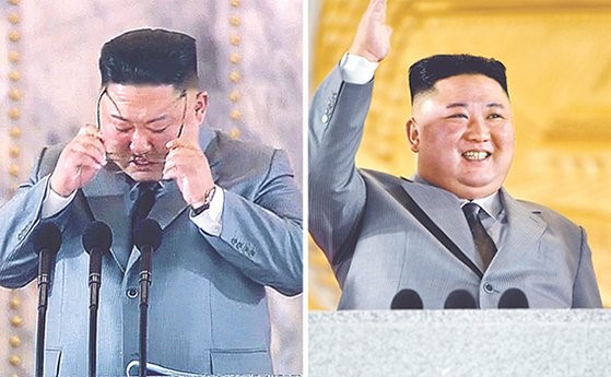 在10月10日朝鲜劳动党举行建党纪念日阅兵仪式上，金正恩国务委员长时而哽咽流泪，时而开怀大笑，表现出了不同情感。【朝鲜中央电视台、《劳动新闻》】