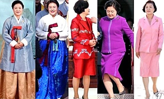 3月17日韩国某网络社区上流传的第一夫人金正淑女士穿过的服装集锦。【网络社区截图】