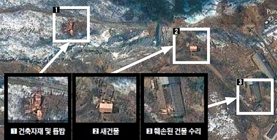 图为朝鲜丰溪里核试验场一带的卫星照片。斯德哥尔摩国际和平研究所13日推算出朝鲜现拥有20枚核弹头。【照片来源：NEWS1】