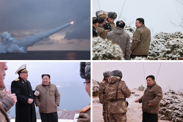 朝鲜《劳动新闻》29日表示，国务委员长金正恩28日指导了新开发的潜艇发射战略巡航导弹"火箭矢-3-31型"的试射，并具体了解了核潜艇建造事业。【照片来源：NEWS1】