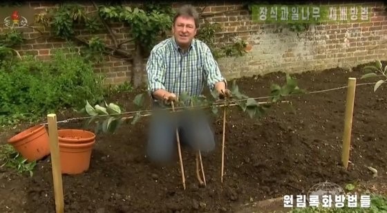 图为英国BBC园艺节目主持人穿的牛仔裤被朝鲜电视台进行模糊处理。【照片来源：朝鲜中央电视台=韩联社】